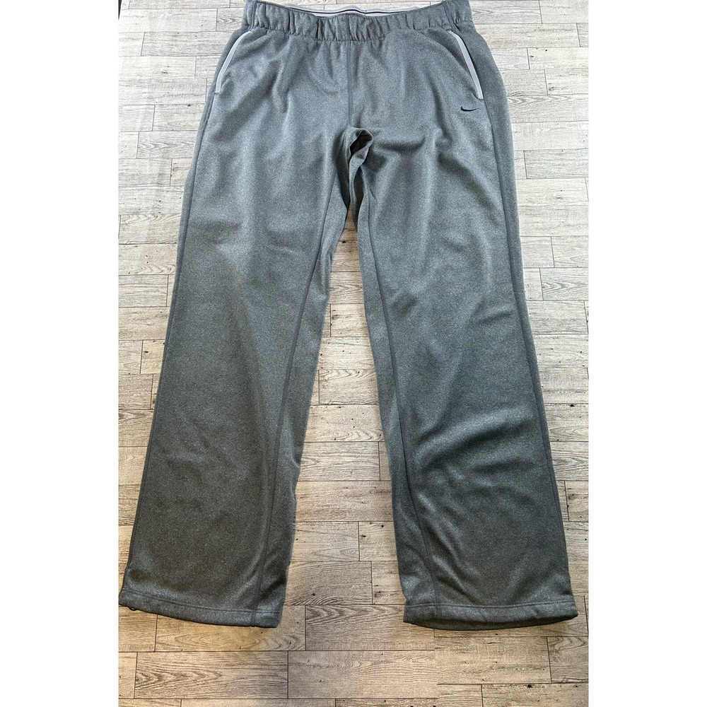 Nike Men's Gray Fleece Dri-Fit Sweatpants Sz L Pockets Elastic Waist Drawstring